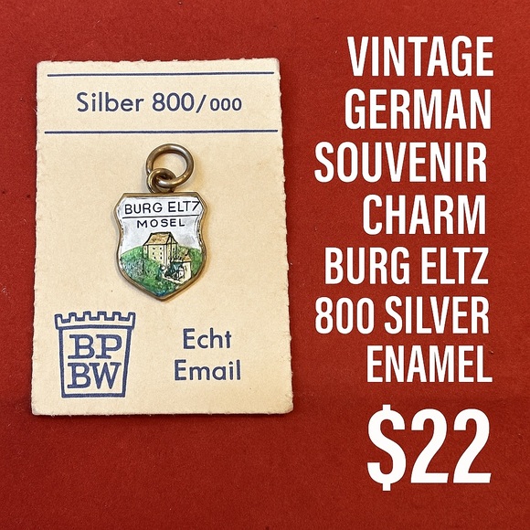 Jewelry - Vintage German Souvenir Charm – Burg Eltz Mosel – 800 Silver Enamel